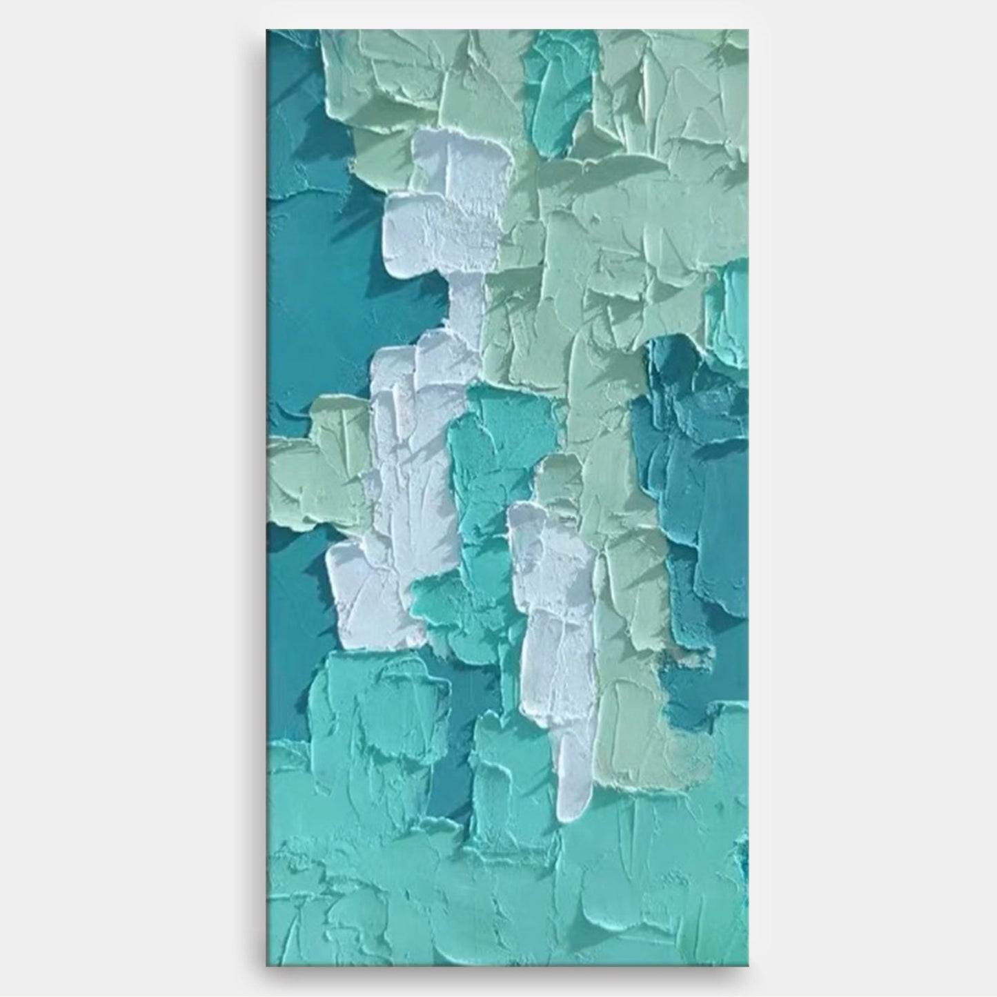 Vibrant Abstract Oil Painting in Teal and Green Textures for Modern Decor