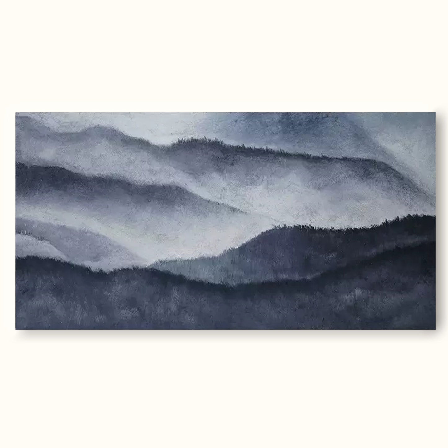 Moody Mountain Mist: Serene Minimalist Landscape Oil Painting for Tranquil Spaces