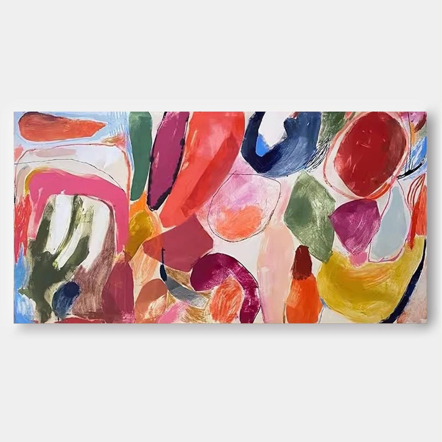 Vibrant Abstract Oil Painting with Colorful Brushstrokes for Modern Home Decor