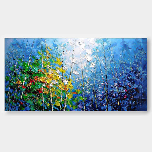 Vibrant Abstract Floral Oil Painting on Canvas for Home Decor