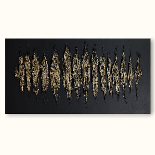 Elegant Minimalist Gold and Black Abstract Oil Painting for Modern Interiors
