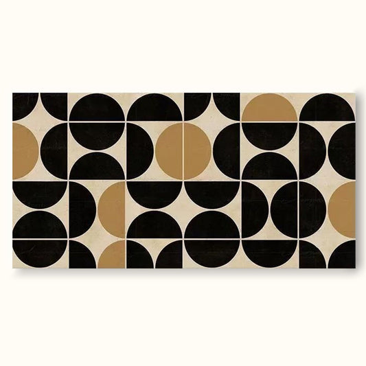 Abstract Geometric Oil Painting in Black, Gold, and Cream for Modern Decor