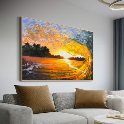 Vibrant Sunset Waves Oil Painting - Beautiful Coastal Wall Art