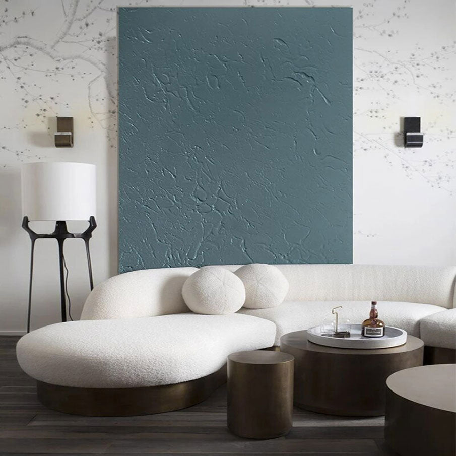 Serene Turquoise Abstract Oil Painting for Modern Home Decor