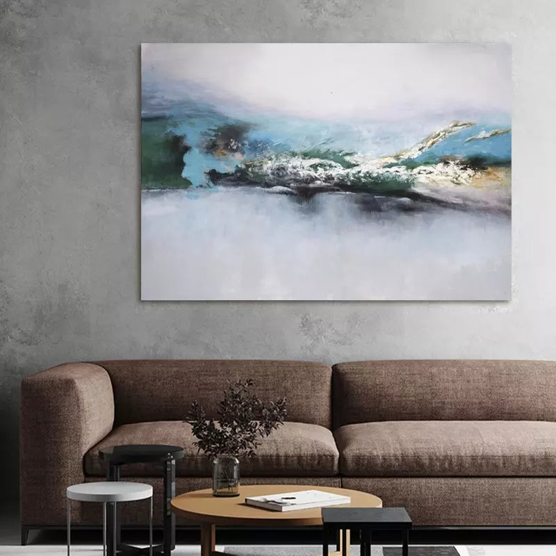 Serene Coastal Waves Abstract Oil Painting for Calming Home Decor