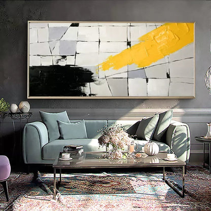 Abstract Yellow and Black Oil Painting for Modern Home Decor