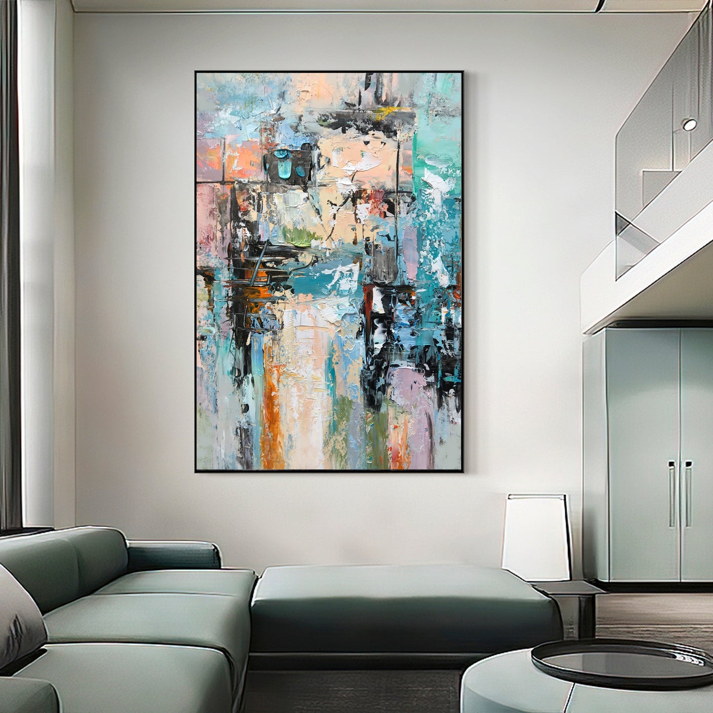 Abstract Serenity: Colorful Oil Painting for Modern Home Décor