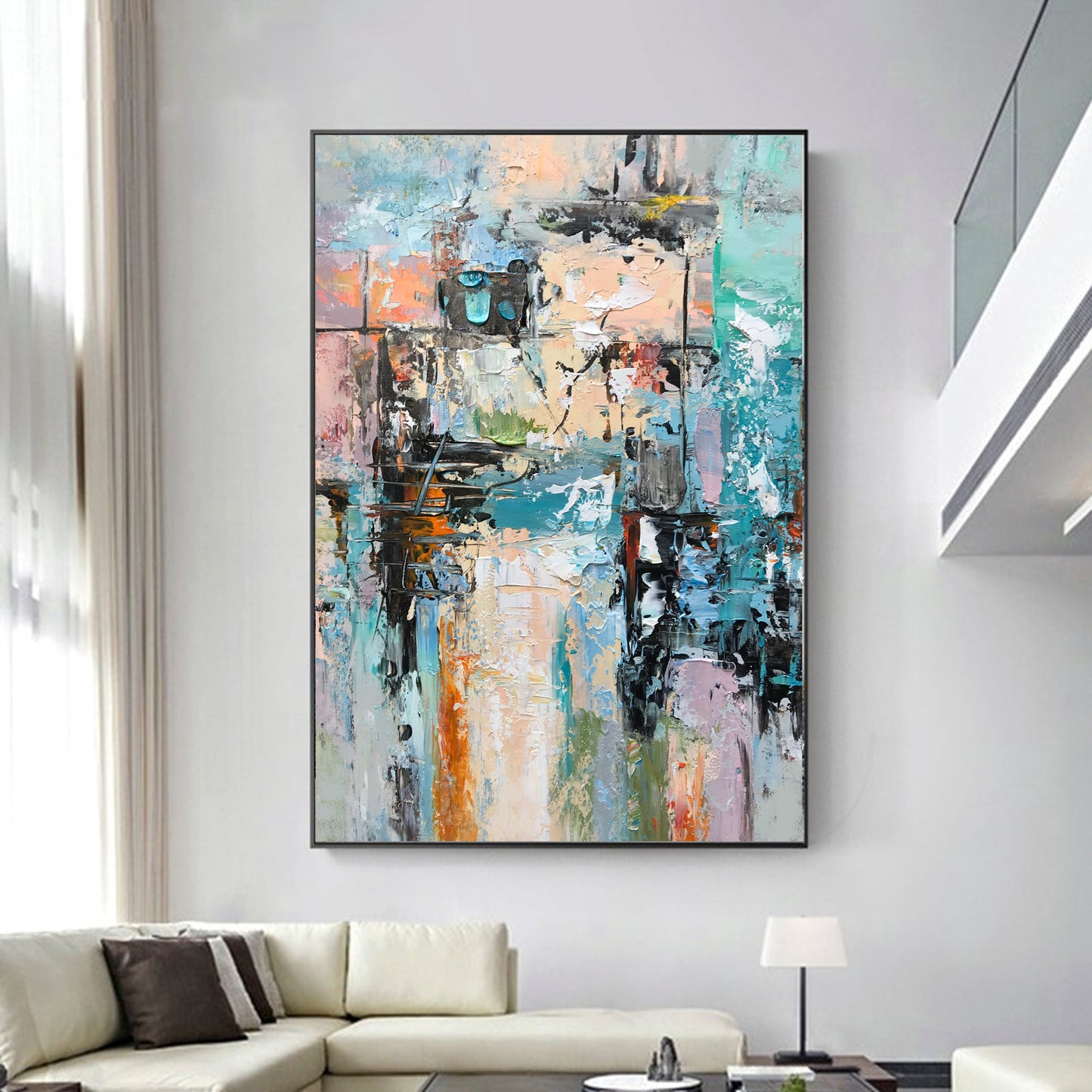 Abstract Serenity: Colorful Oil Painting for Modern Home Décor