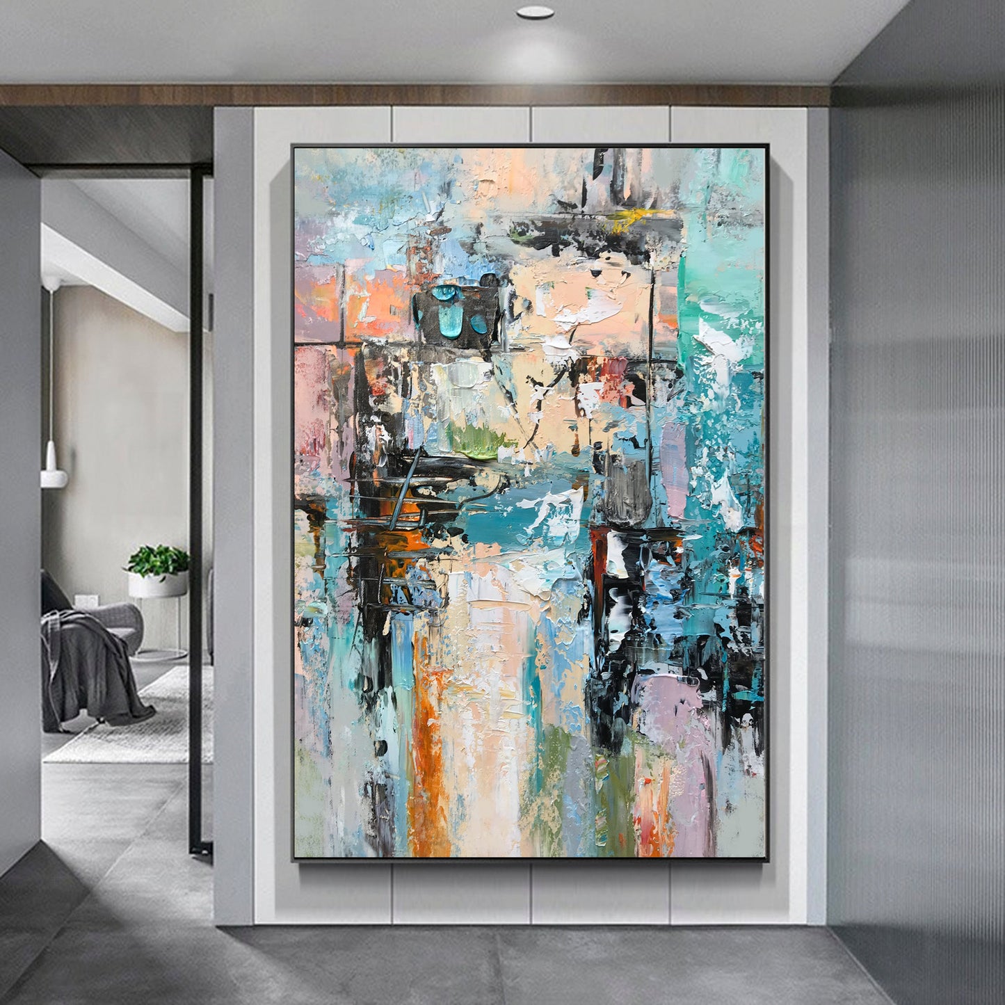 Abstract Serenity: Colorful Oil Painting for Modern Home Décor