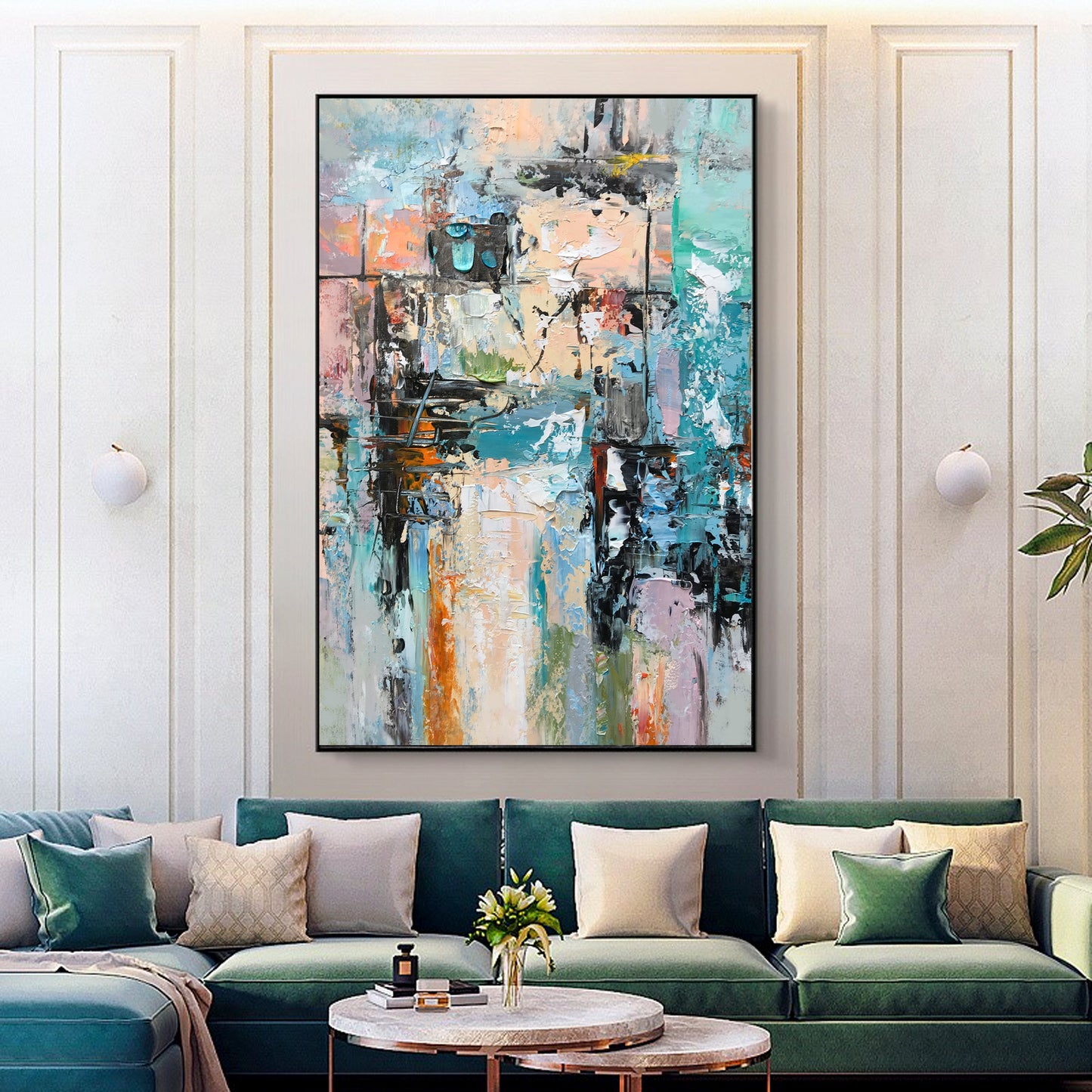 Abstract Serenity: Colorful Oil Painting for Modern Home Décor