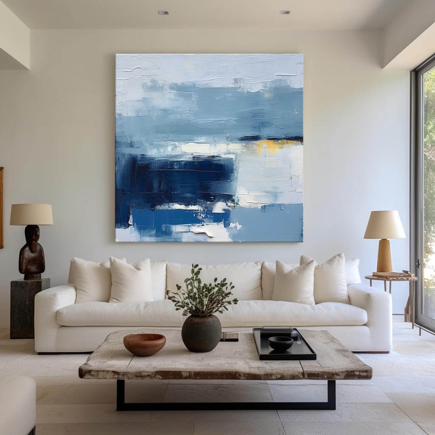 Tranquil Blue Abstract Oil Painting for Modern Home Décor