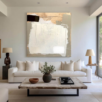 Contemporary Abstract Oil Painting with Neutral Tones and Textured Depth