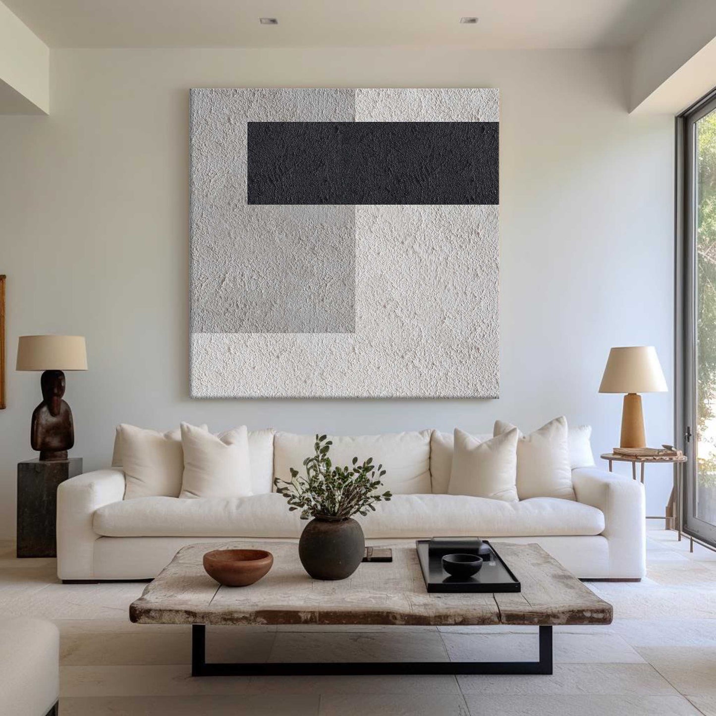 Abstract Black White Gray Minimalist Oil Painting for Modern Home Decor