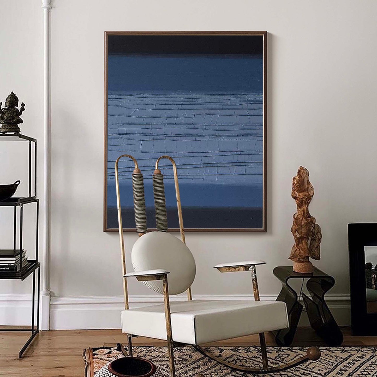 Contemporary Minimalist Blue Oil Painting for Modern Home Decor