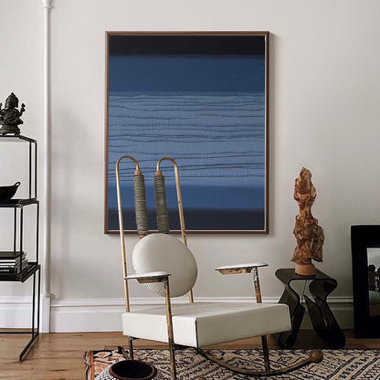 Contemporary Minimalist Blue Oil Painting for Modern Home Decor