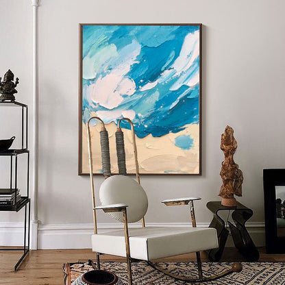 Serene Beach and Ocean Abstract Oil Painting for Coastal Home Decor