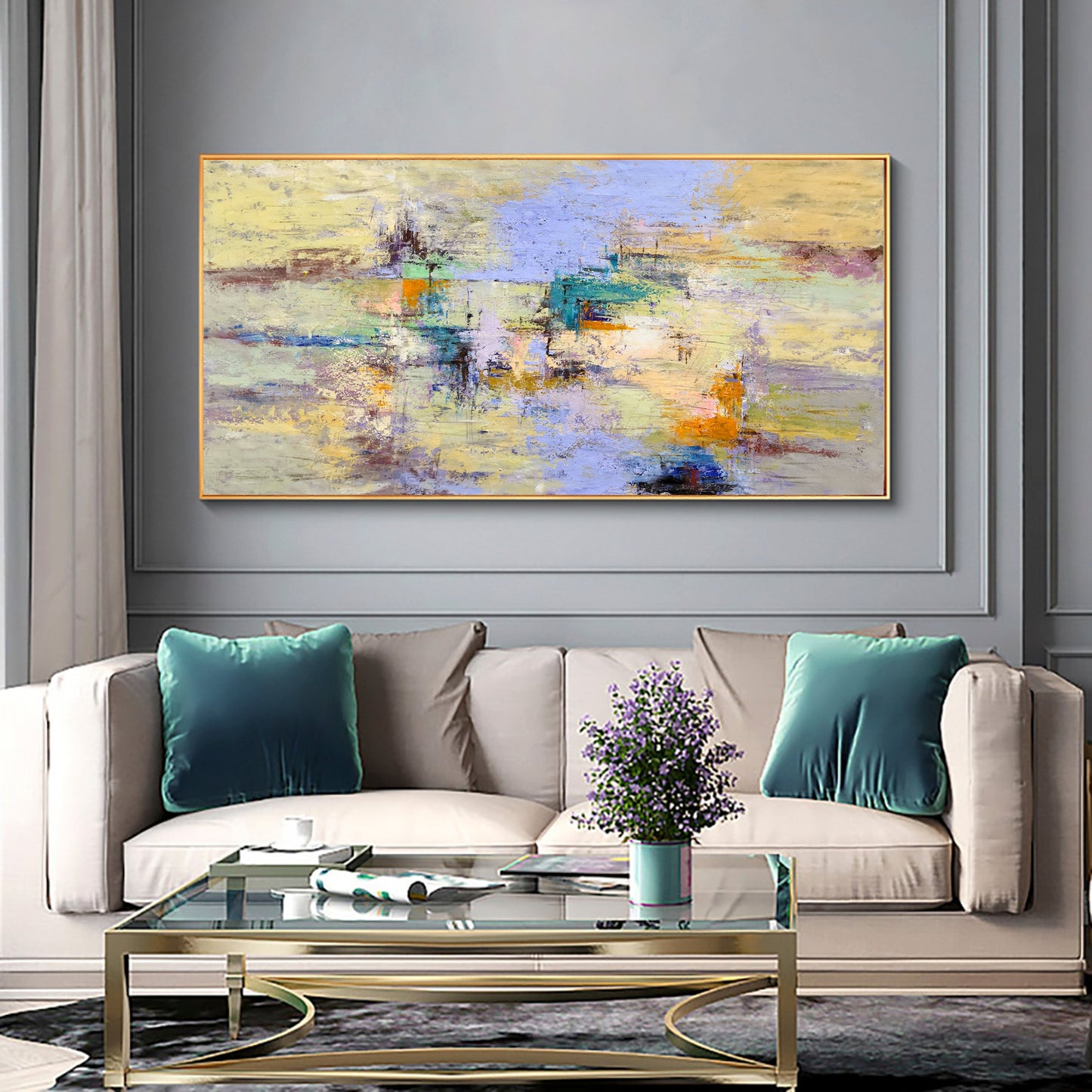 Abstract Serenity: Vibrant Oil Painting for Modern Home Decor