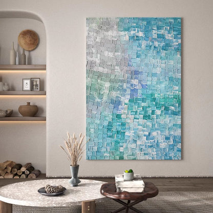 Serene Blue Abstract Oil Painting for Modern Home Decor