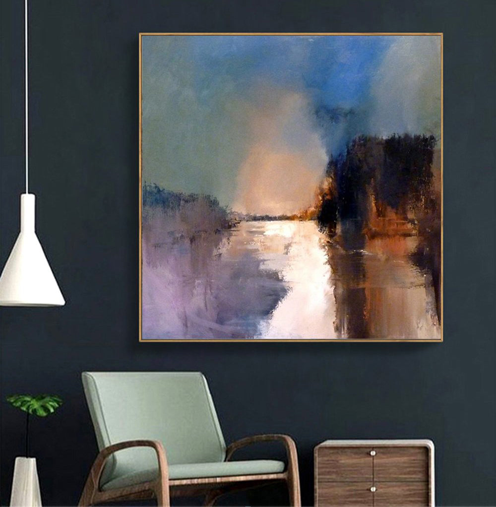 Tranquil Waterscape: Serene Oil Painting for Modern Home Decor