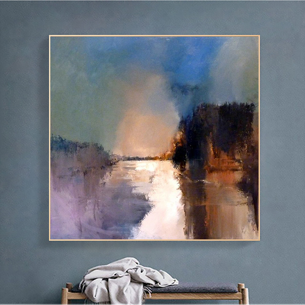 Tranquil Waterscape: Serene Oil Painting for Modern Home Decor