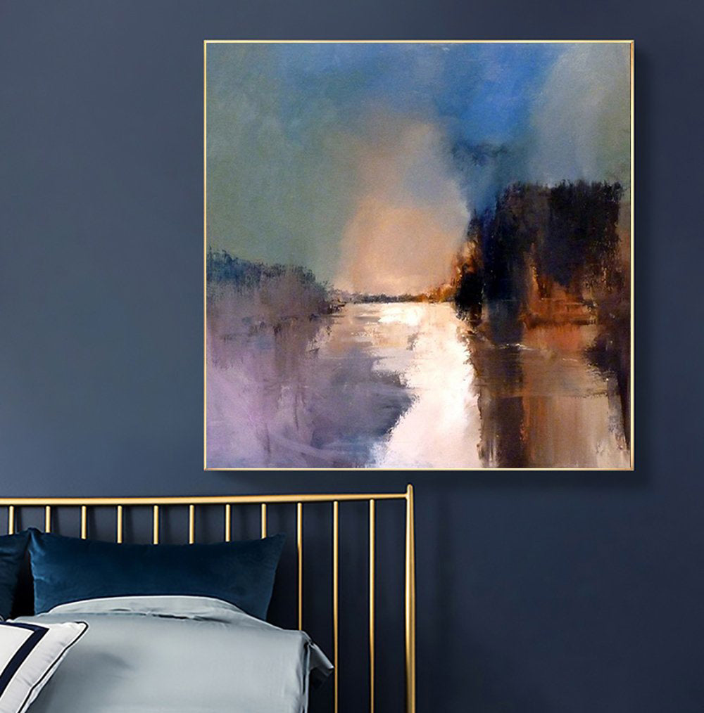 Tranquil Waterscape: Serene Oil Painting for Modern Home Decor