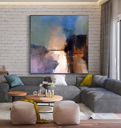 Tranquil Waterscape: Serene Oil Painting for Modern Home Decor