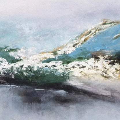 Serene Coastal Waves Abstract Oil Painting for Calming Home Decor