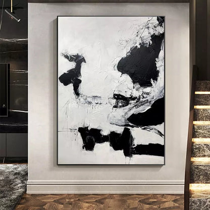 Abstract Black and White Oil Painting for Modern Home Decor