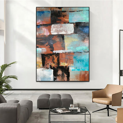 Abstract Color Blocks Oil Painting for Modern Home Décor