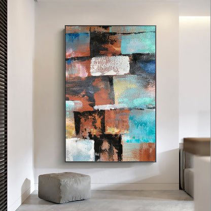 Abstract Color Blocks Oil Painting for Modern Home Décor