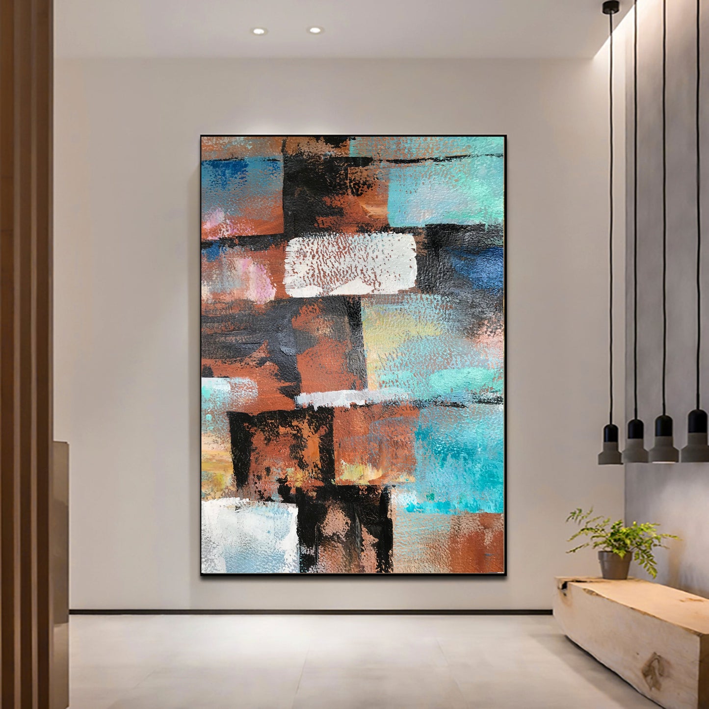 Abstract Color Blocks Oil Painting for Modern Home Décor