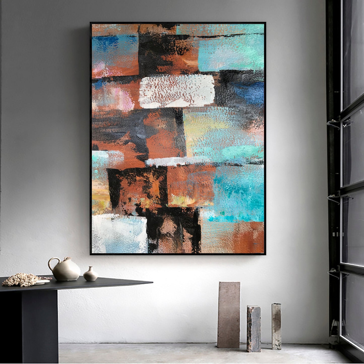 Abstract Color Blocks Oil Painting for Modern Home Décor