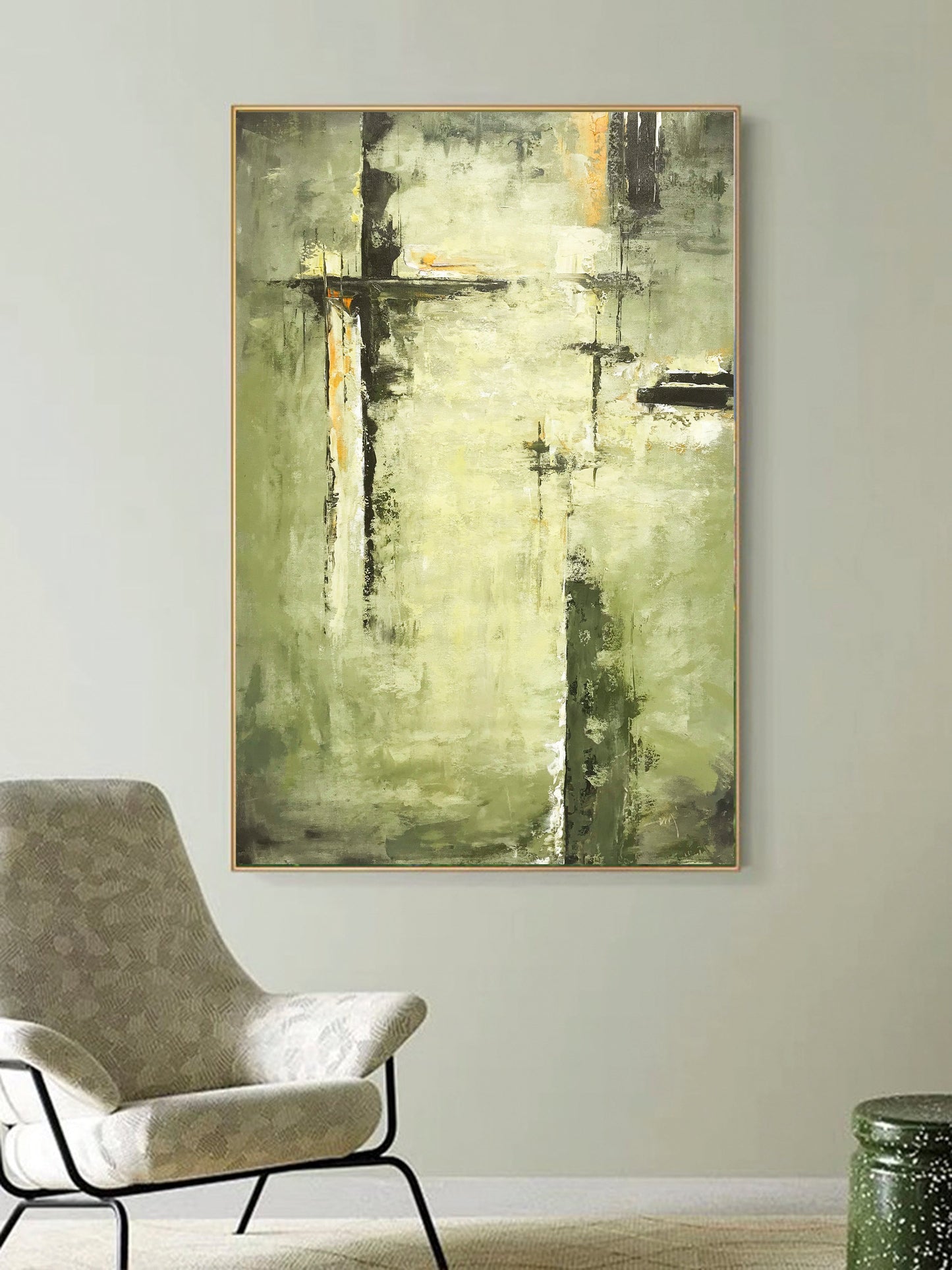 Serene Green Abstract Oil Painting for Modern Home Decor and Art Lovers