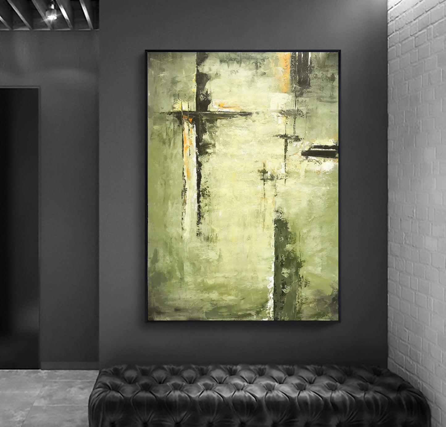 Serene Green Abstract Oil Painting for Modern Home Decor and Art Lovers