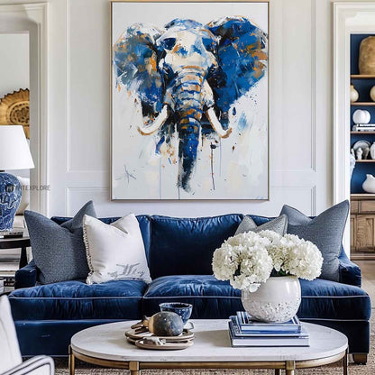 Vibrant Blue Elephant Canvas Art - Colorful Abstract Wildlife Wall Decor