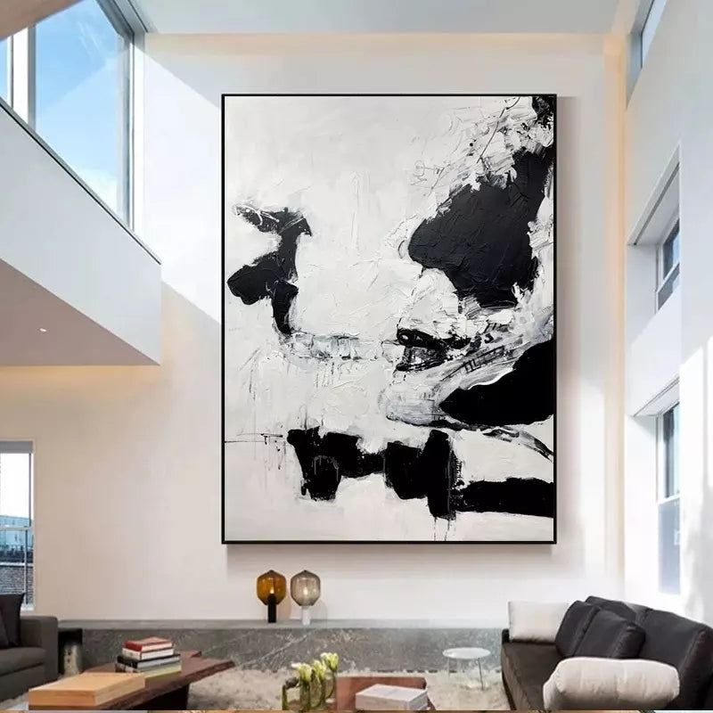 Abstract Black and White Oil Painting for Modern Home Decor