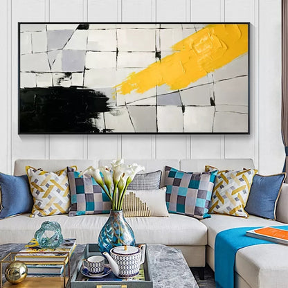 Abstract Yellow and Black Oil Painting for Modern Home Decor