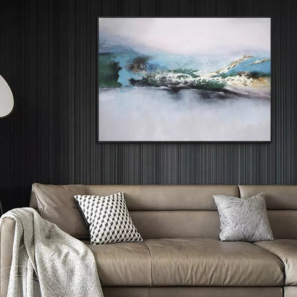 Serene Coastal Waves Abstract Oil Painting for Calming Home Decor