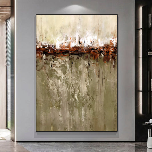 Abstract Landscape Oil Painting with Earthy Tones and Textured Depth