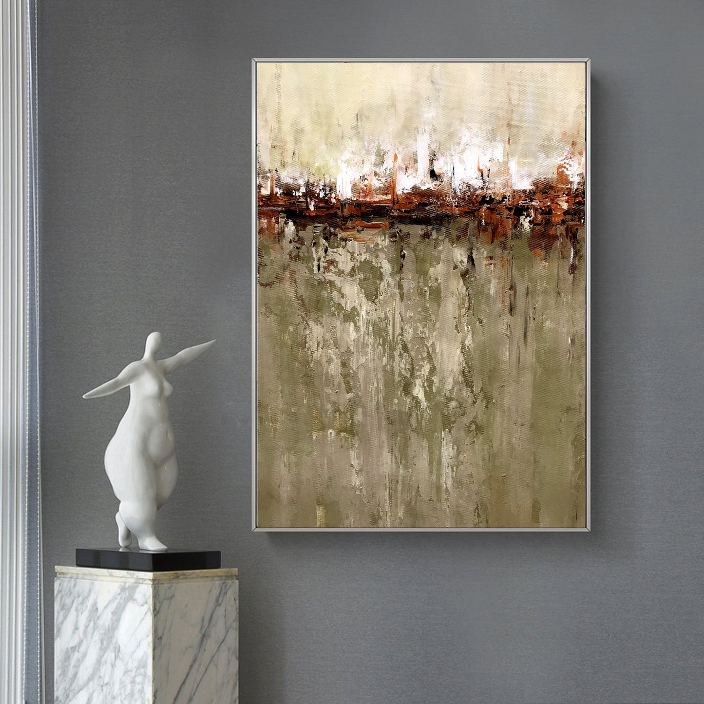 Abstract Landscape Oil Painting with Earthy Tones and Textured Depth