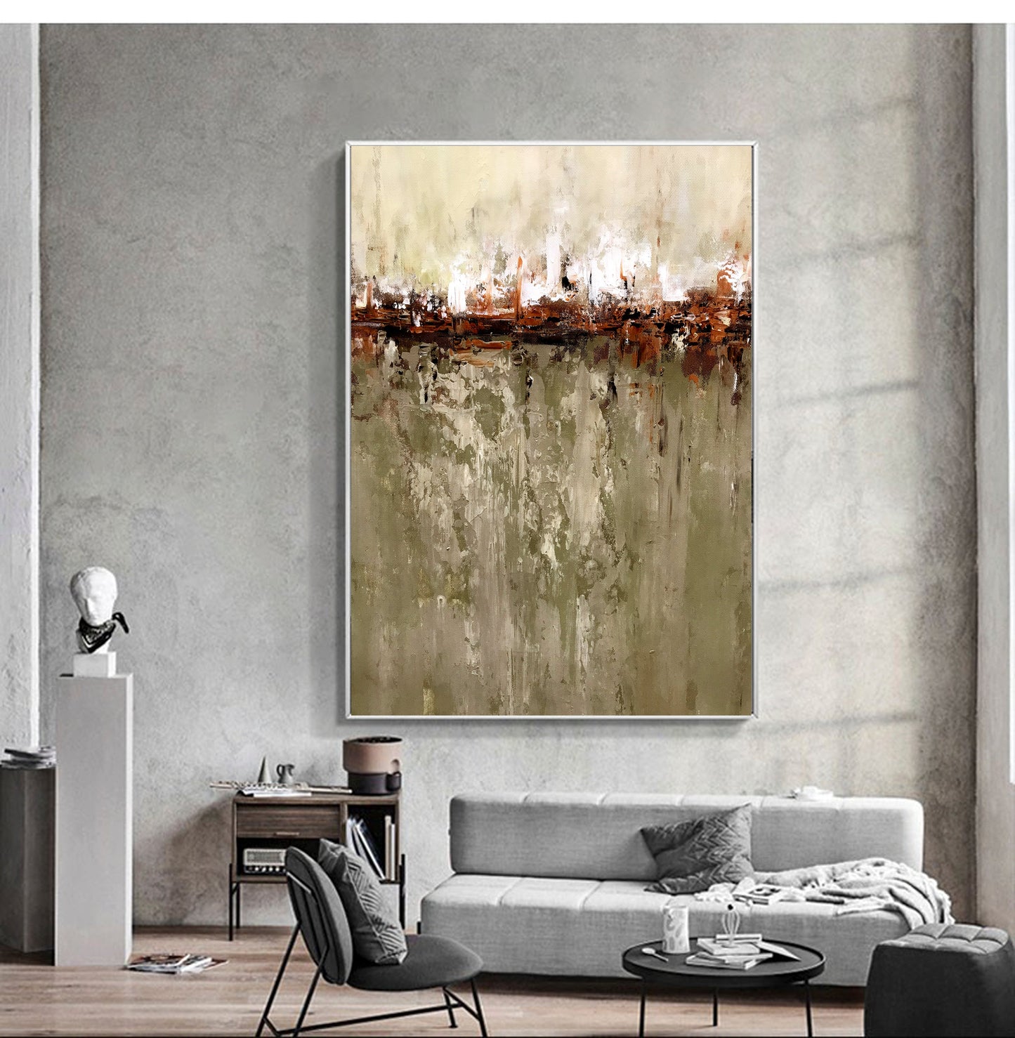 Abstract Landscape Oil Painting with Earthy Tones and Textured Depth