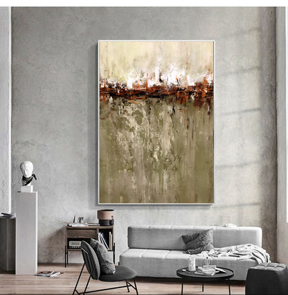 Abstract Landscape Oil Painting with Earthy Tones and Textured Depth