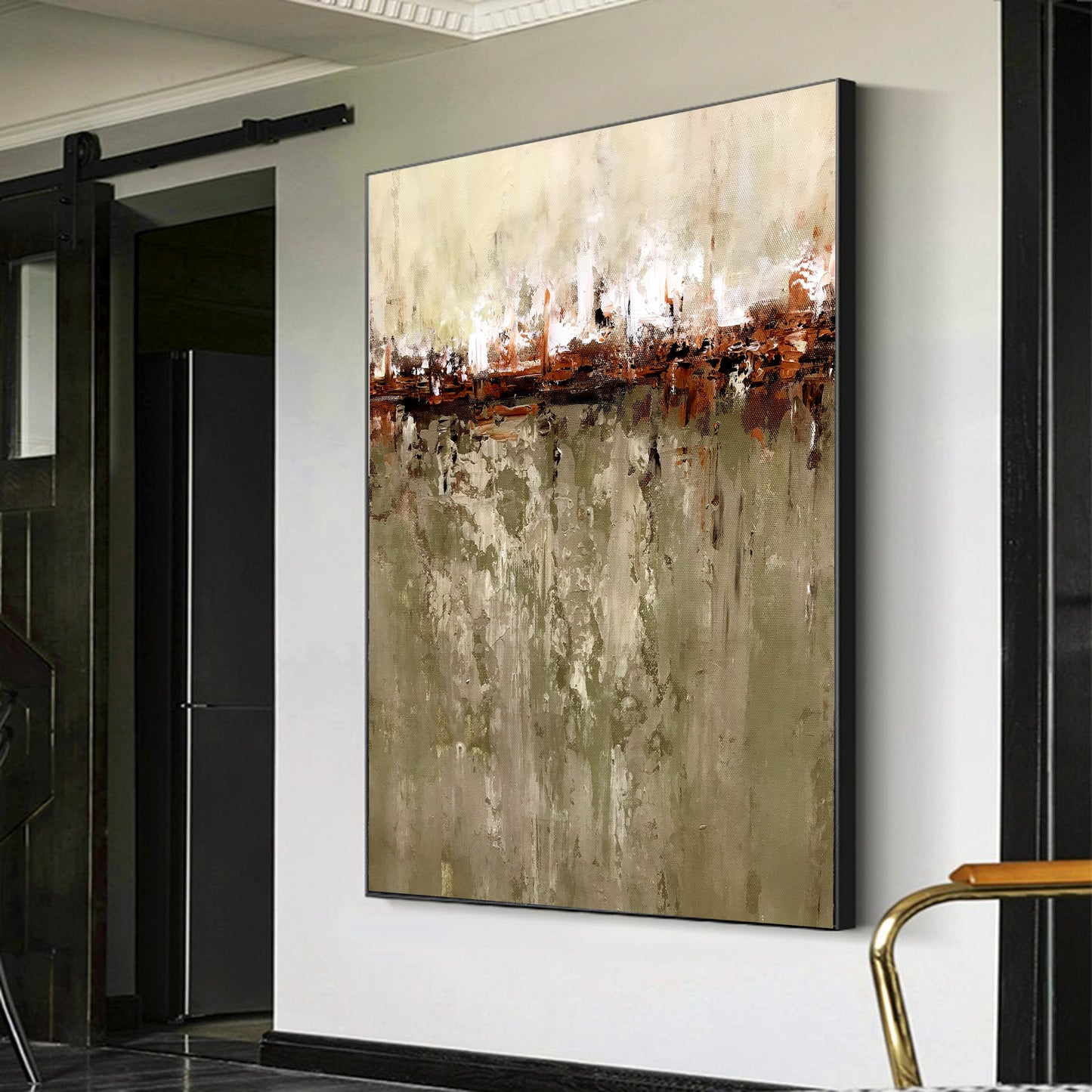 Abstract Landscape Oil Painting with Earthy Tones and Textured Depth