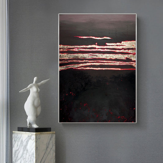 Abstract Landscape Oil Painting - Dramatic Black and Red Horizon Art