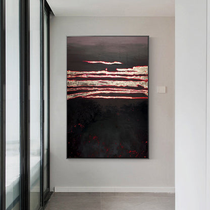 Abstract Landscape Oil Painting - Dramatic Black and Red Horizon Art