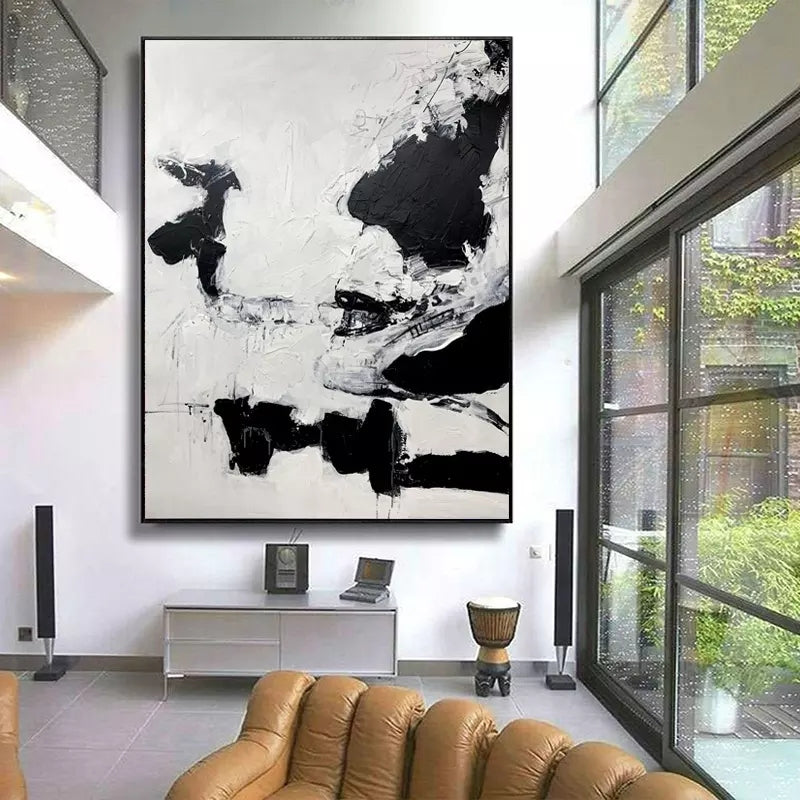 Abstract Black and White Oil Painting for Modern Home Decor