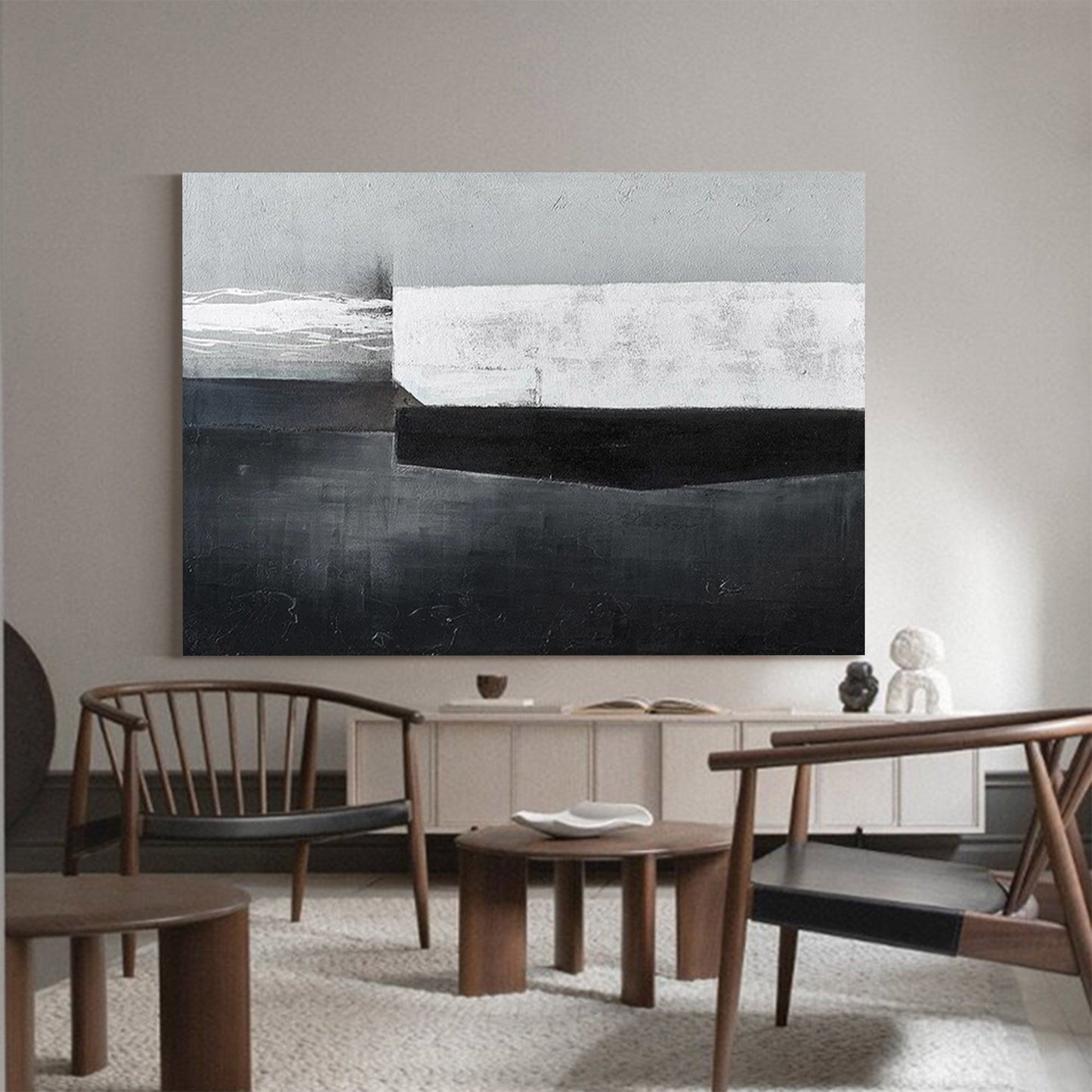 Modern Wabi-Sabi Oil Painting for Minimalist Home Decor