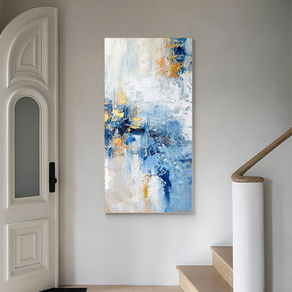 Sleek Blue and Gold Abstract Oil Painting for Modern Home Decor