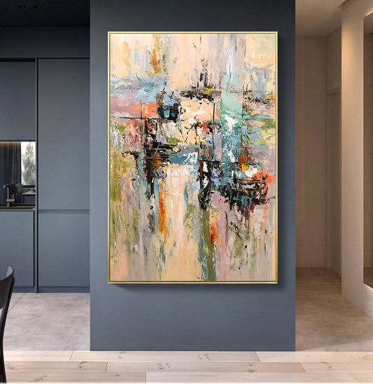 Colorful Abstract Oil Painting of a Dreamlike Utopian Landscape