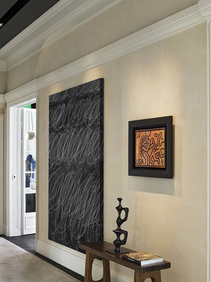 Abstract Minimalist Black and White Line Art Oil Painting for Modern Decor
